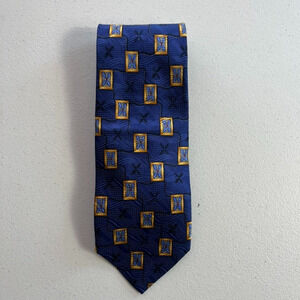 Robert Talbott Best Of Class Tie Mens Blue & Gold Geometric Design Silk Handsewn